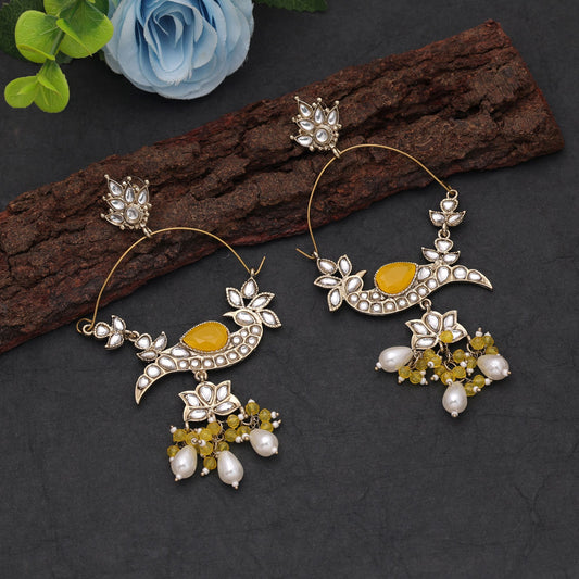 Traditional Yellow Color Drop Earrings Featuring Beautiful Ethnic Fashion Jewelry Design