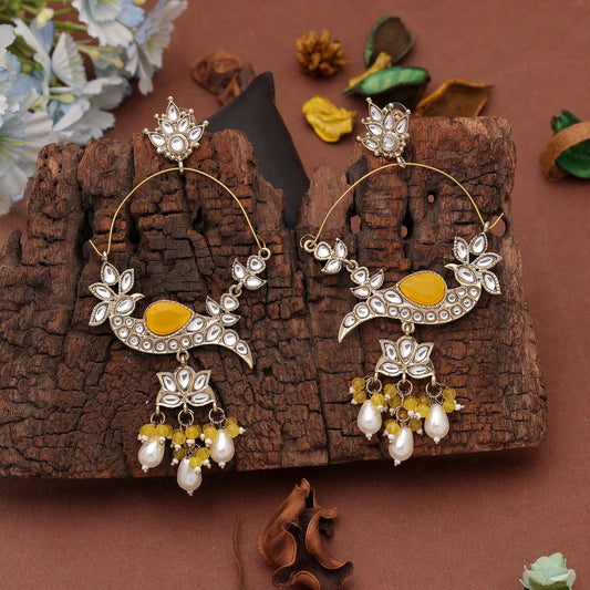 Traditional Yellow Color Drop Earrings Featuring Beautiful Ethnic Fashion Jewelry Design