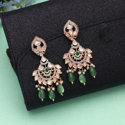 Green Color Polki Kundan Earrings Crafted for Elegant Festive Ethnic Wear
