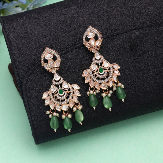 Green Color Polki Kundan Earrings Crafted for Elegant Festive Ethnic Wear