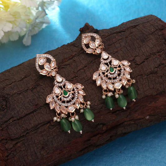 Green Color Polki Kundan Earrings Crafted for Elegant Festive Ethnic Wear