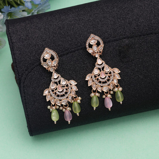 Light Pink & Light Green Color Polki Kundan Earrings with Elegant Designer Finish