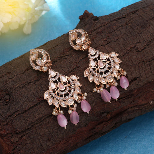 Light Pink Color Polki Kundan Earrings with Royal Handmade Jewelry Appeal