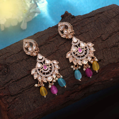 Multi Color Polki Kundan Earrings Featuring Premium Ethnic Festive Fashion Style