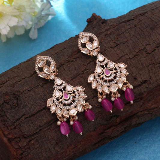 Pink Color Polki Kundan Earrings with Beautiful Designer Traditional Jewelry Finish