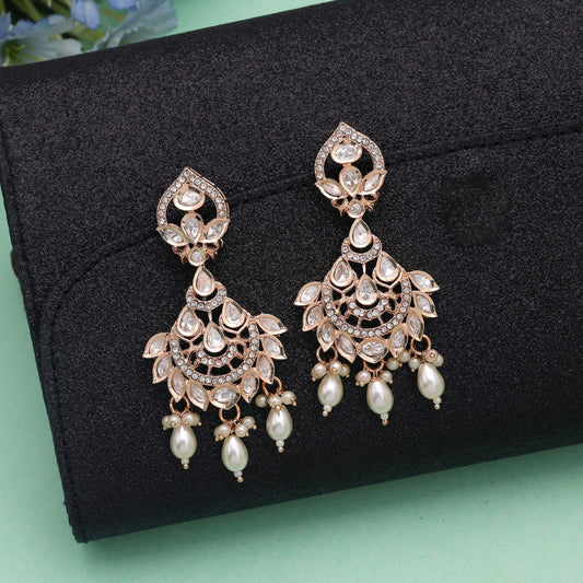 White Color Polki Kundan Earrings with Elegant Traditional Bridal Jewelry Design