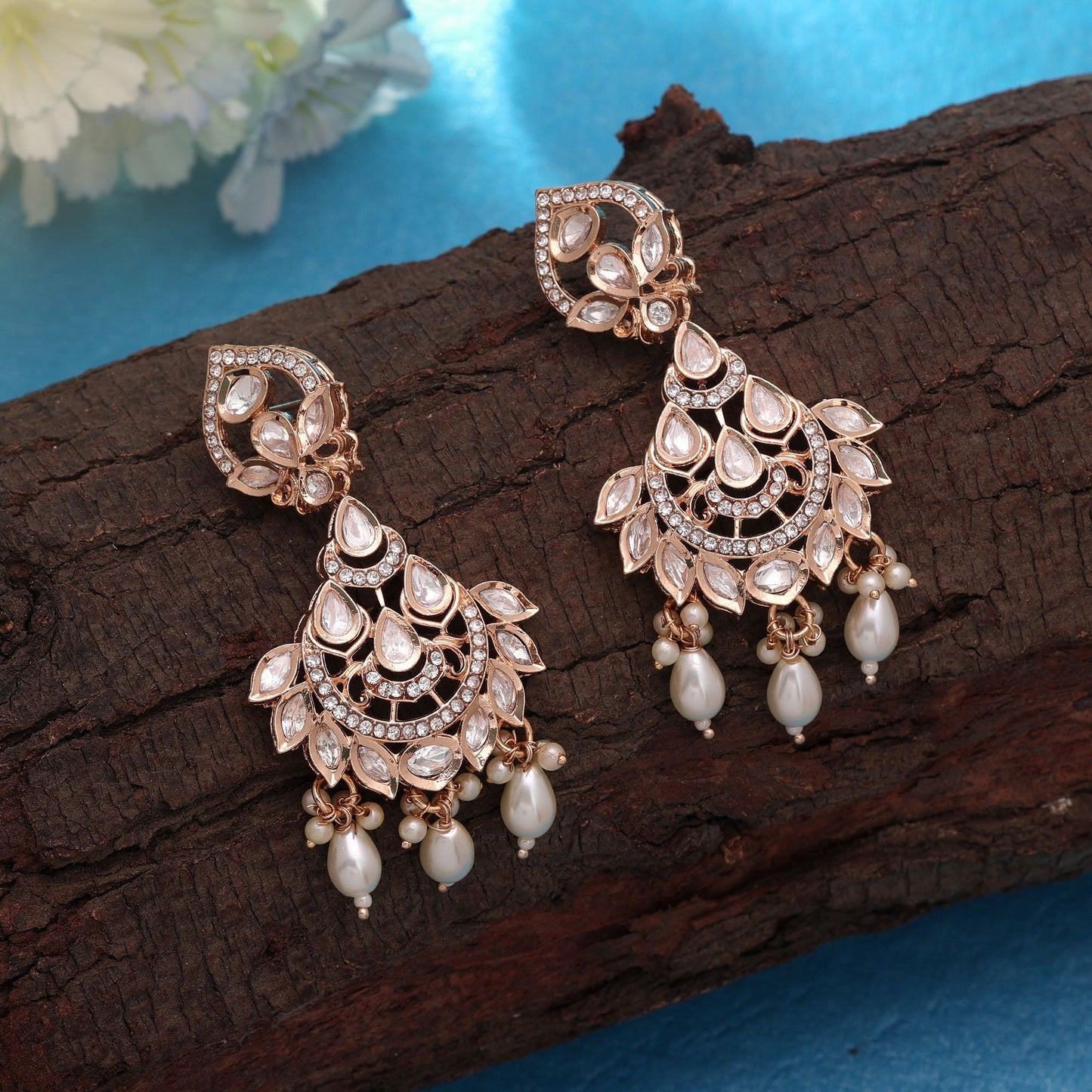 White Color Polki Kundan Earrings with Elegant Traditional Bridal Jewelry Design