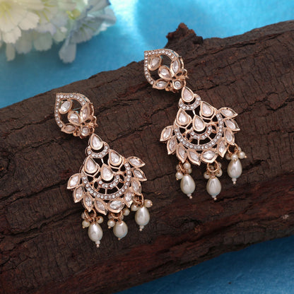 White Color Polki Kundan Earrings with Elegant Traditional Bridal Jewelry Design
