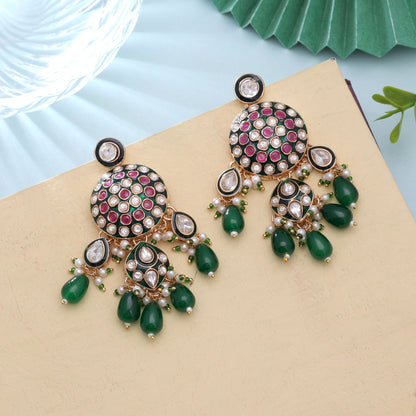 Green Color Meenakari Kundan Earrings Crafted for Elegant Traditional Jewelry Look
