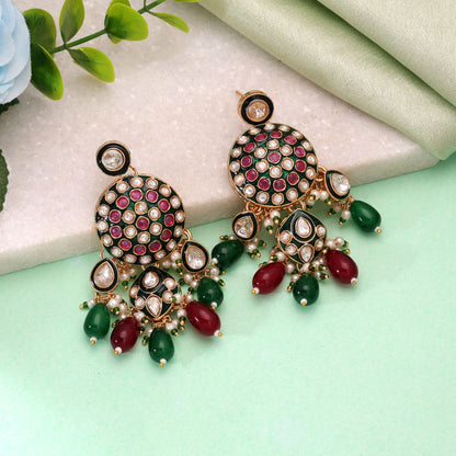 Multi Color Meenakari Kundan Earrings with Beautiful Artistic Festive Fashion Appeal