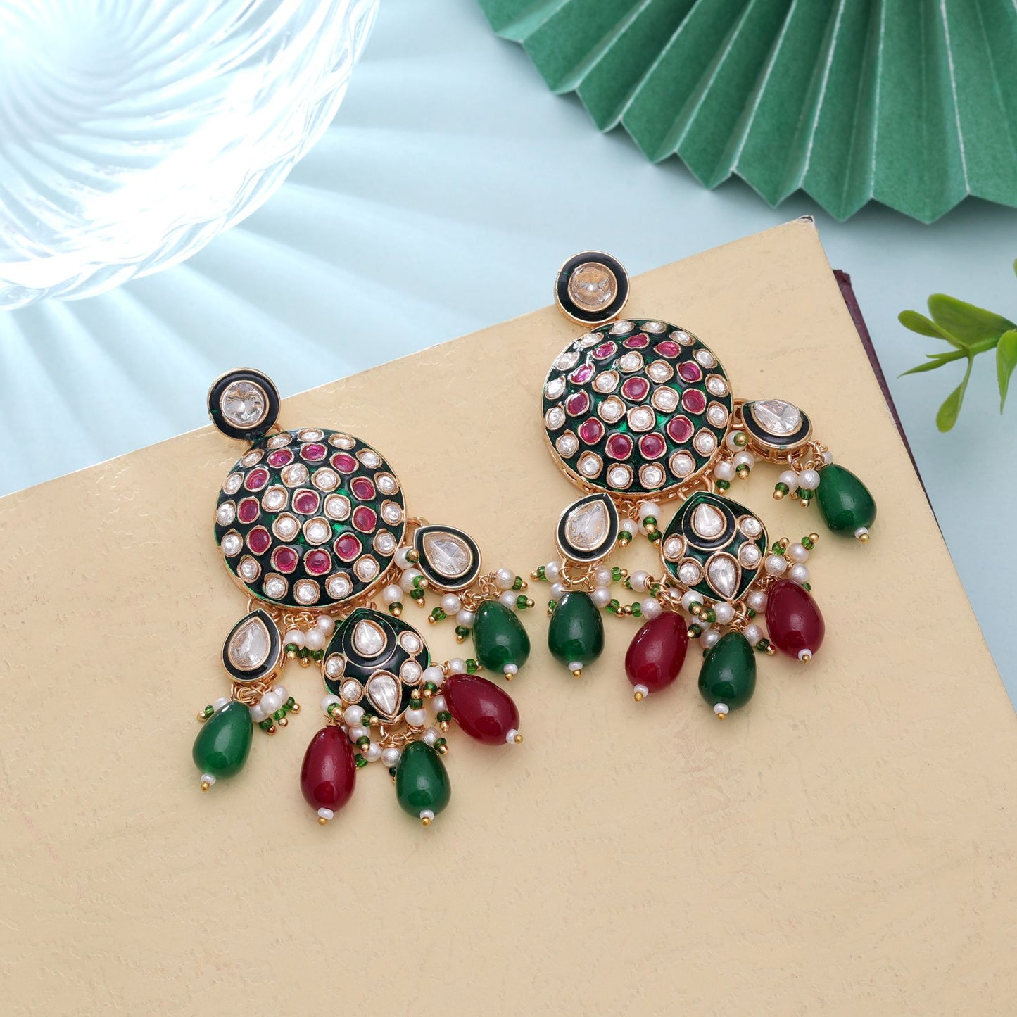Multi Color Meenakari Kundan Earrings with Beautiful Artistic Festive Fashion Appeal