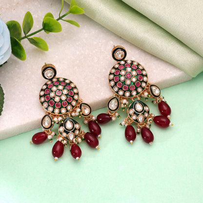 Maroon Color Meenakari Kundan Earrings with Royal Designer Ethnic Fashion Style