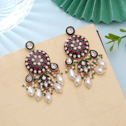 White Color Meenakari Kundan Earrings Featuring Traditional Handmade Ethnic Jewelry Style