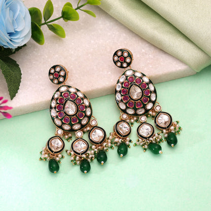 Green Color Meenakari Kundan Earrings with Stylish Royal Traditional Jewelry Appeal