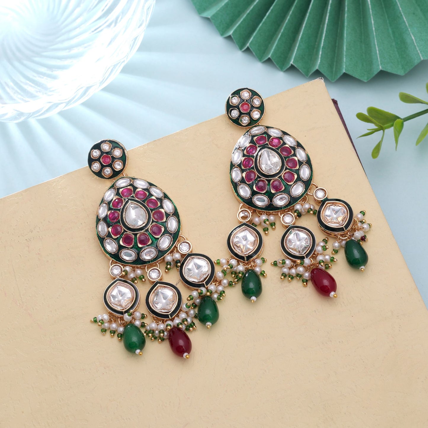 Multi Color Meenakari Kundan Earrings Featuring Premium Festive Ethnic Fashion Finish