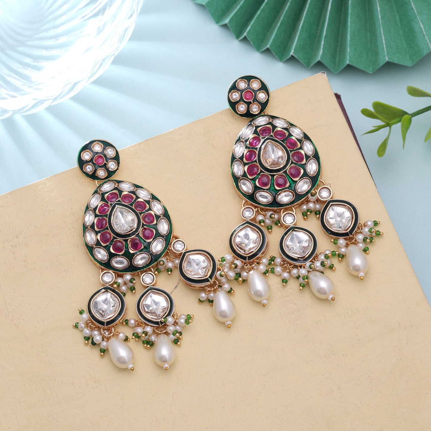White Color Meenakari Kundan Earrings with Graceful Handmade Traditional Jewelry Design