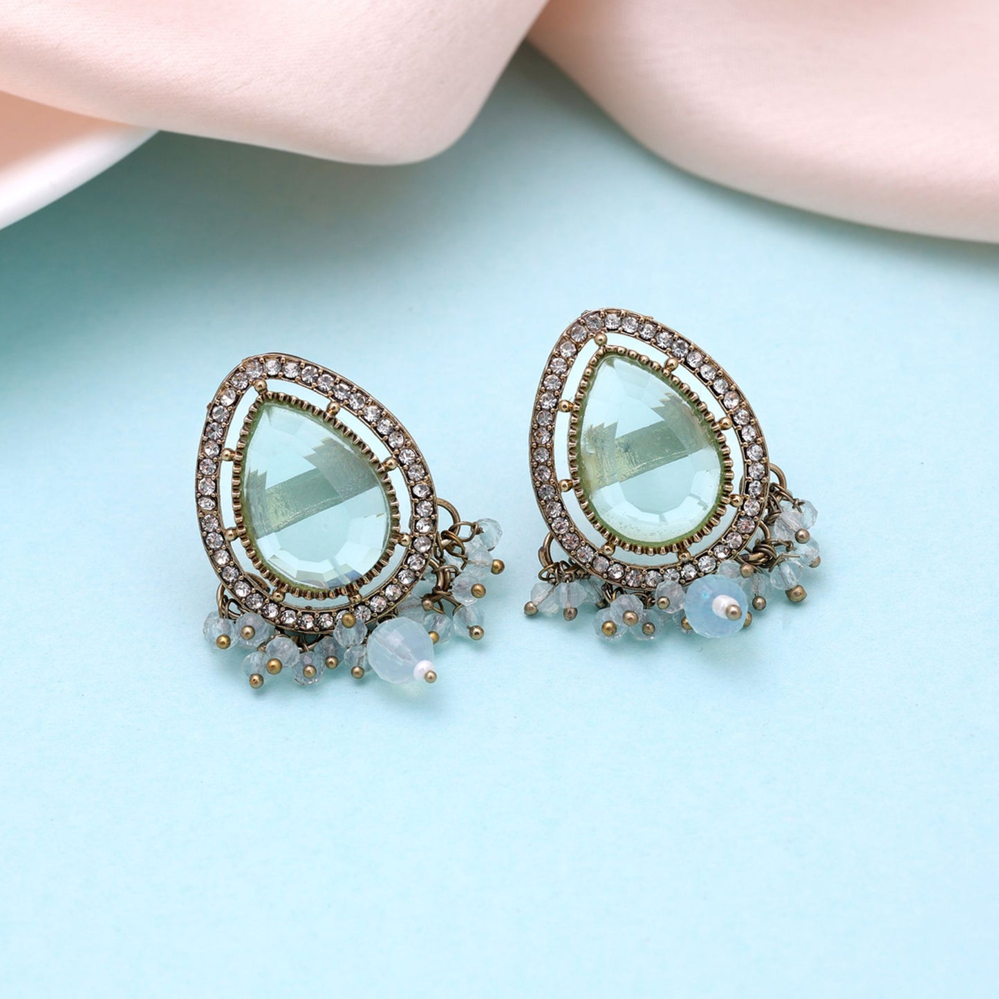 Aqua Blue Color Kundan Earrings with Stylish Traditional Jewelry Appeal