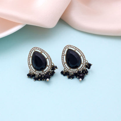 Black Color Kundan Earrings with Royal Ethnic Traditional Fashion Appeal