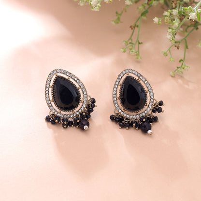 Black Color Kundan Earrings with Royal Ethnic Traditional Fashion Appeal