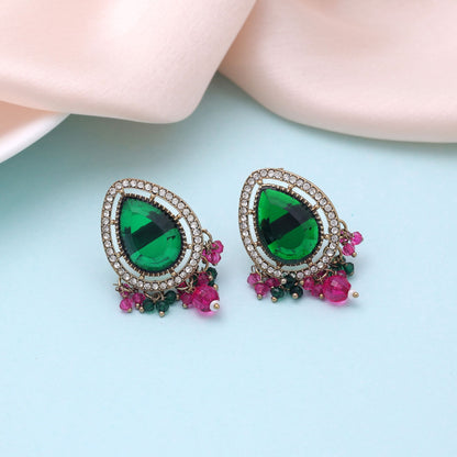 Green & Rani Color Kundan Earrings Featuring Elegant Festive Ethnic Style