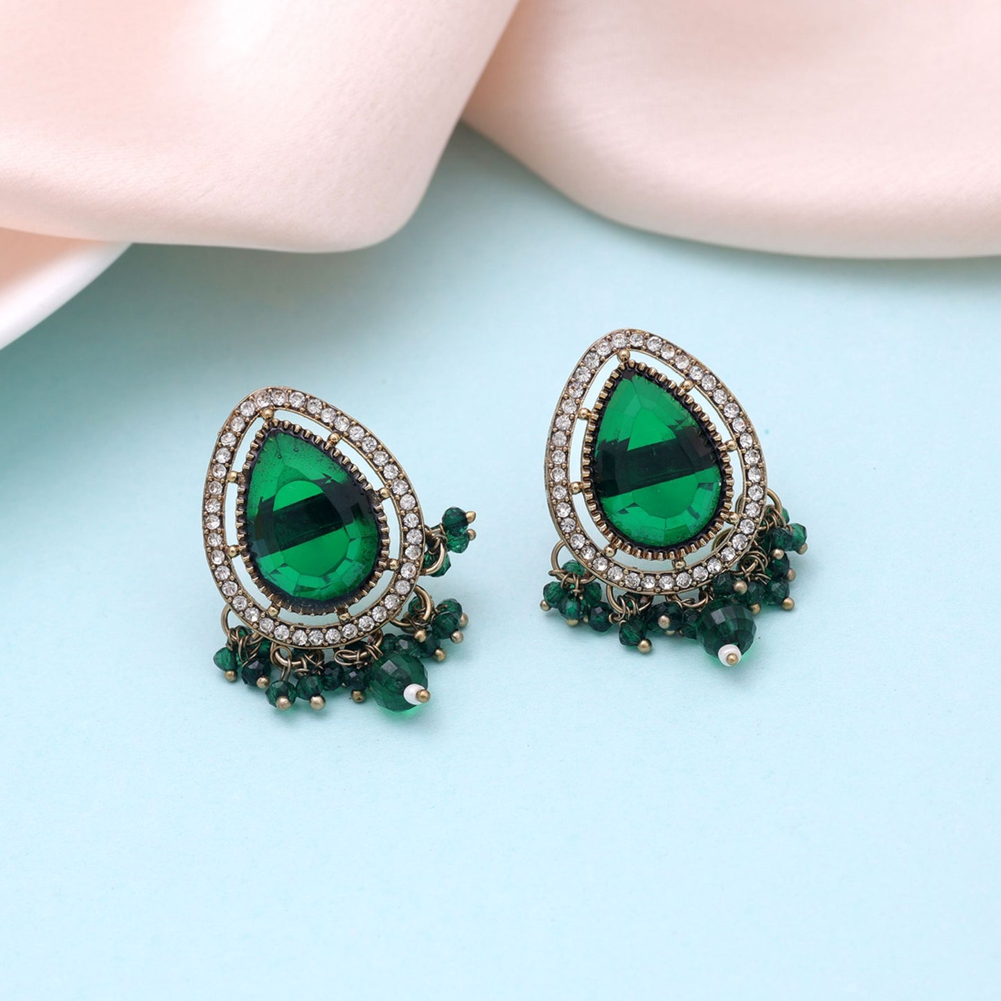 Green Color Kundan Earrings Crafted with Beautiful Designer Jewelry Finish