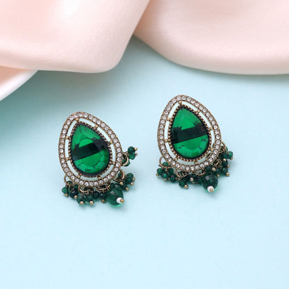 Green Color Kundan Earrings Crafted with Beautiful Designer Jewelry Finish