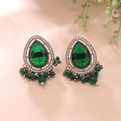 Green Color Kundan Earrings Crafted with Beautiful Designer Jewelry Finish
