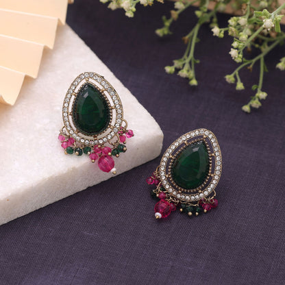 Green & Rani Color Kundan Earrings Featuring Elegant Festive Ethnic Style