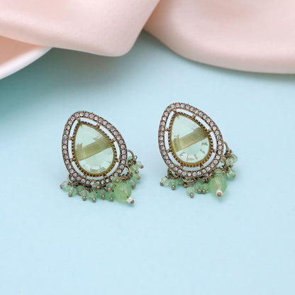 Lime Green Color Kundan Earrings Featuring Elegant Designer Traditional Style
