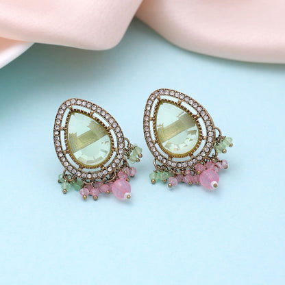 Lime Green & Pink Color Kundan Earrings Featuring Beautiful Designer Finish
