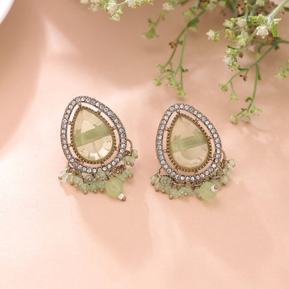 Lime Green Color Kundan Earrings Featuring Elegant Designer Traditional Style