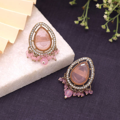 Light Pink Color Kundan Earrings Crafted for Elegant Traditional Party Wear