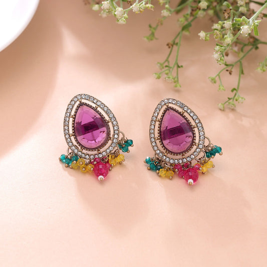 Purple Color Kundan Earrings Featuring Elegant Handmade Jewelry Collection Appeal