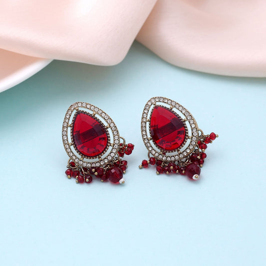 Red Color Kundan Earrings Crafted for Elegant Handmade Fashion Style