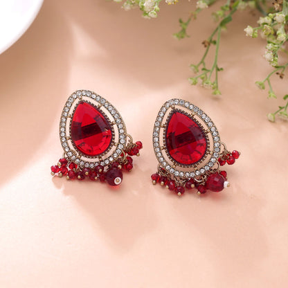 Red Color Kundan Earrings Crafted for Elegant Handmade Fashion Style