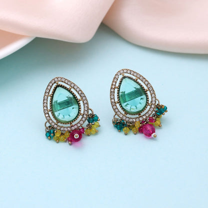 Rama Green Color Kundan Earrings with Premium Ethnic Designer Fashion Style