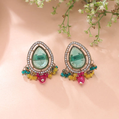 Rama Green Color Kundan Earrings with Premium Ethnic Designer Fashion Style