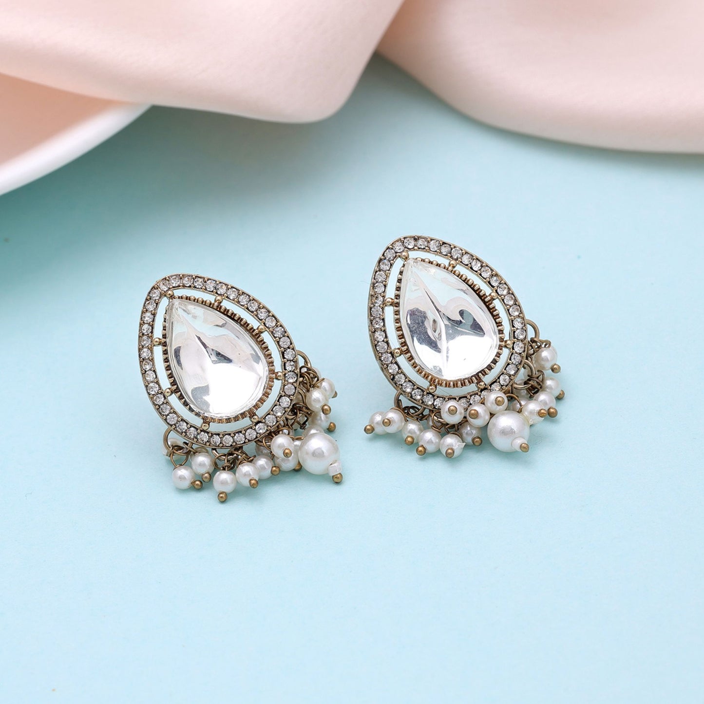 White Color Kundan Earrings Featuring Premium Handmade Designer Jewelry Style