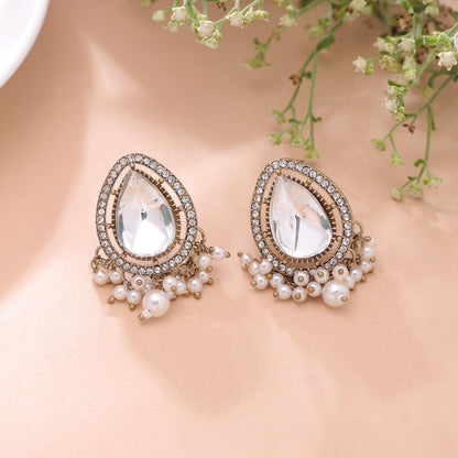 White Color Kundan Earrings Featuring Premium Handmade Designer Jewelry Style
