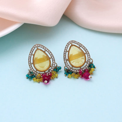 Yellow Color Kundan Earrings Featuring Graceful Traditional Jewelry Appeal