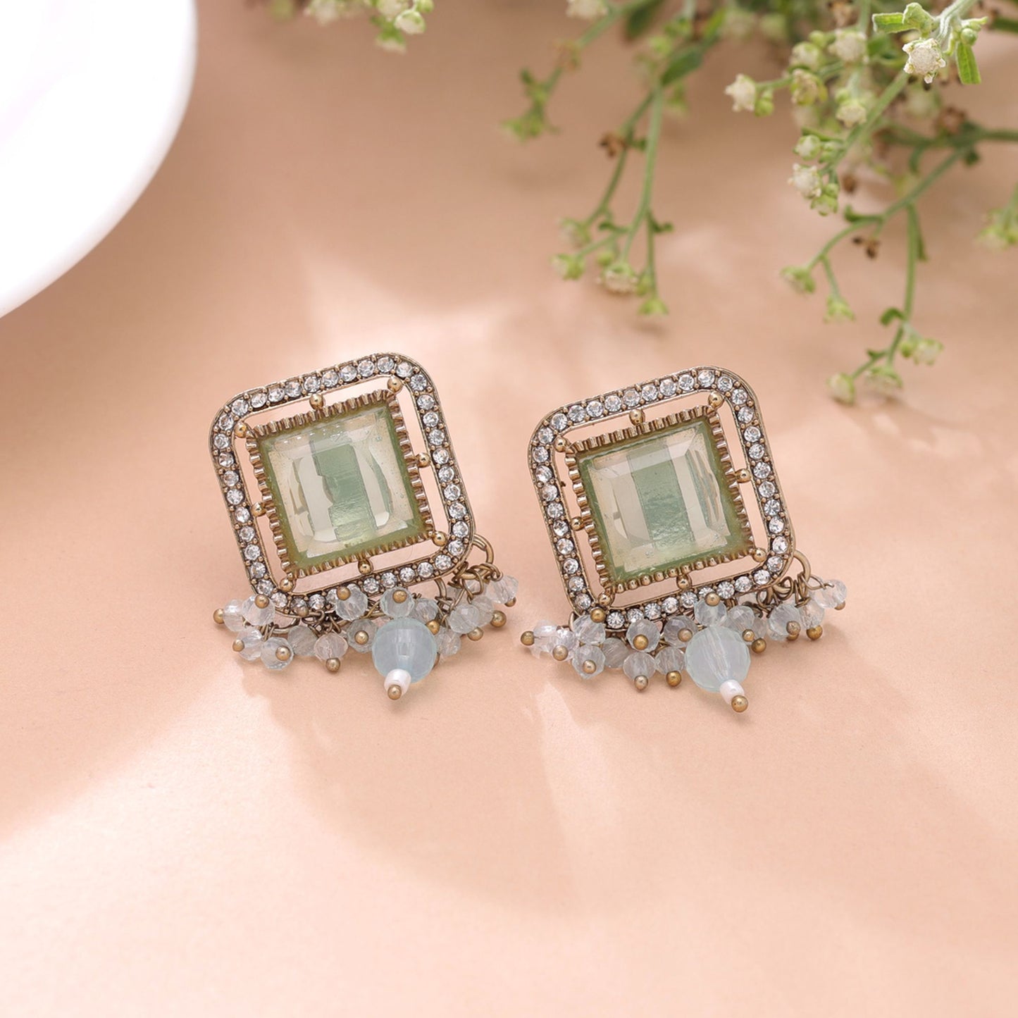 Aqua Blue Color Kundan Earrings with Elegant Ethnic Jewelry Finish
