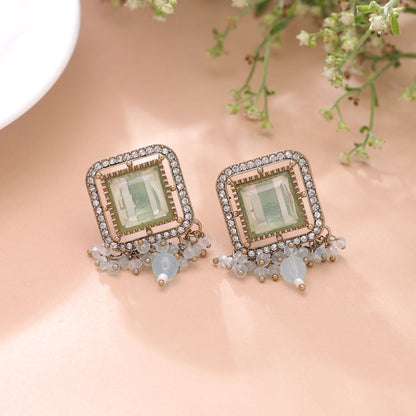 Aqua Blue Color Kundan Earrings with Elegant Ethnic Jewelry Finish