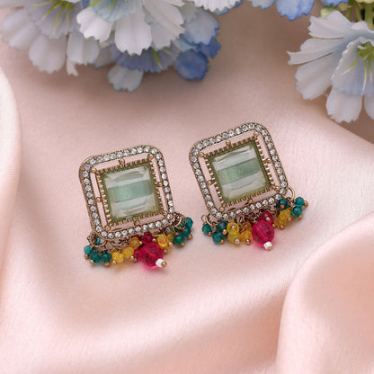 Aqua Blue & Rani Color Kundan Earrings with Premium Festive Jewelry Appeal