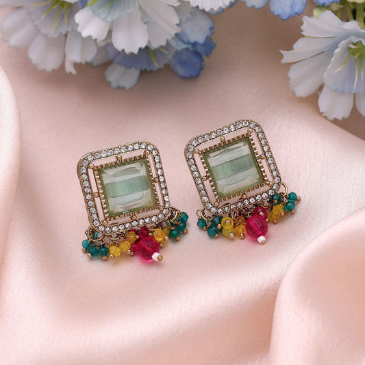 Aqua Blue & Rani Color Kundan Earrings with Premium Festive Jewelry Appeal