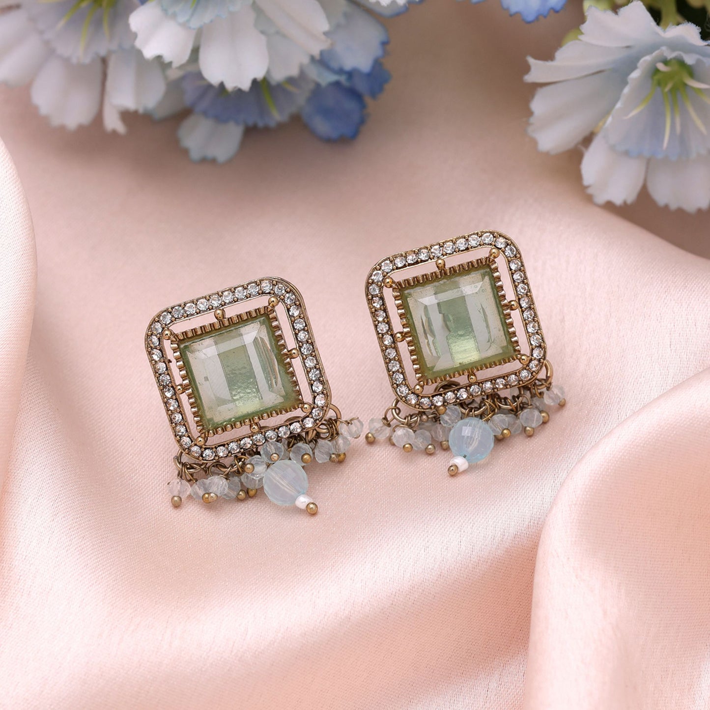 Aqua Blue Color Kundan Earrings with Elegant Ethnic Jewelry Finish