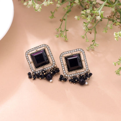 Black Color Kundan Earrings Featuring Stylish Ethnic Designer Fashion Look