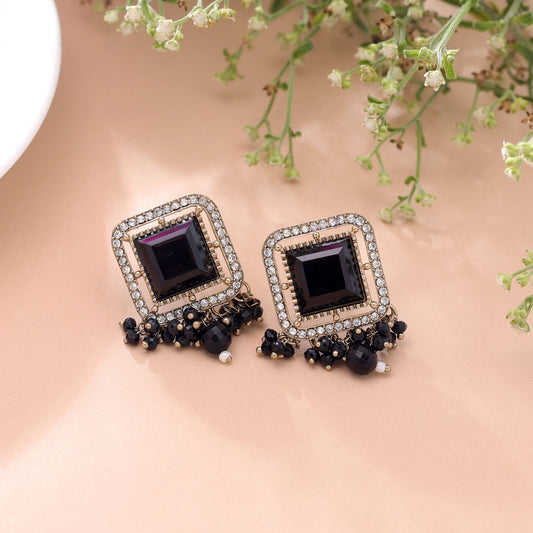Black Color Kundan Earrings Featuring Stylish Ethnic Designer Fashion Look