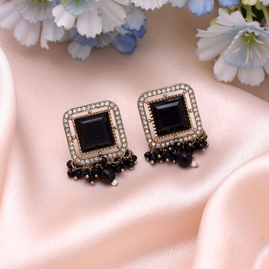 Black Color Kundan Earrings Featuring Stylish Ethnic Designer Fashion Look