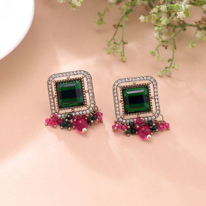 Green & Rani Color Kundan Earrings with Elegant Traditional Designer Finish