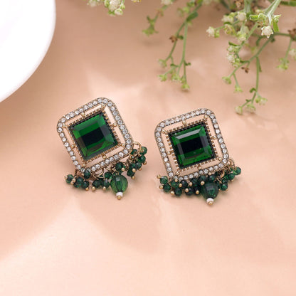 Green Color Kundan Earrings Featuring Premium Festive Designer Appeal